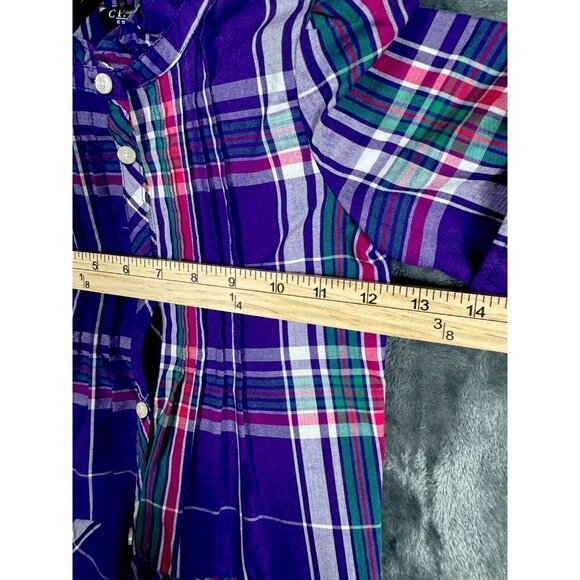 Chaps Little Girl’s Sz 5 Top Short Sleeve Pur/Strip Plaid Ruffled Collar Pleated - Picture 11 of 12